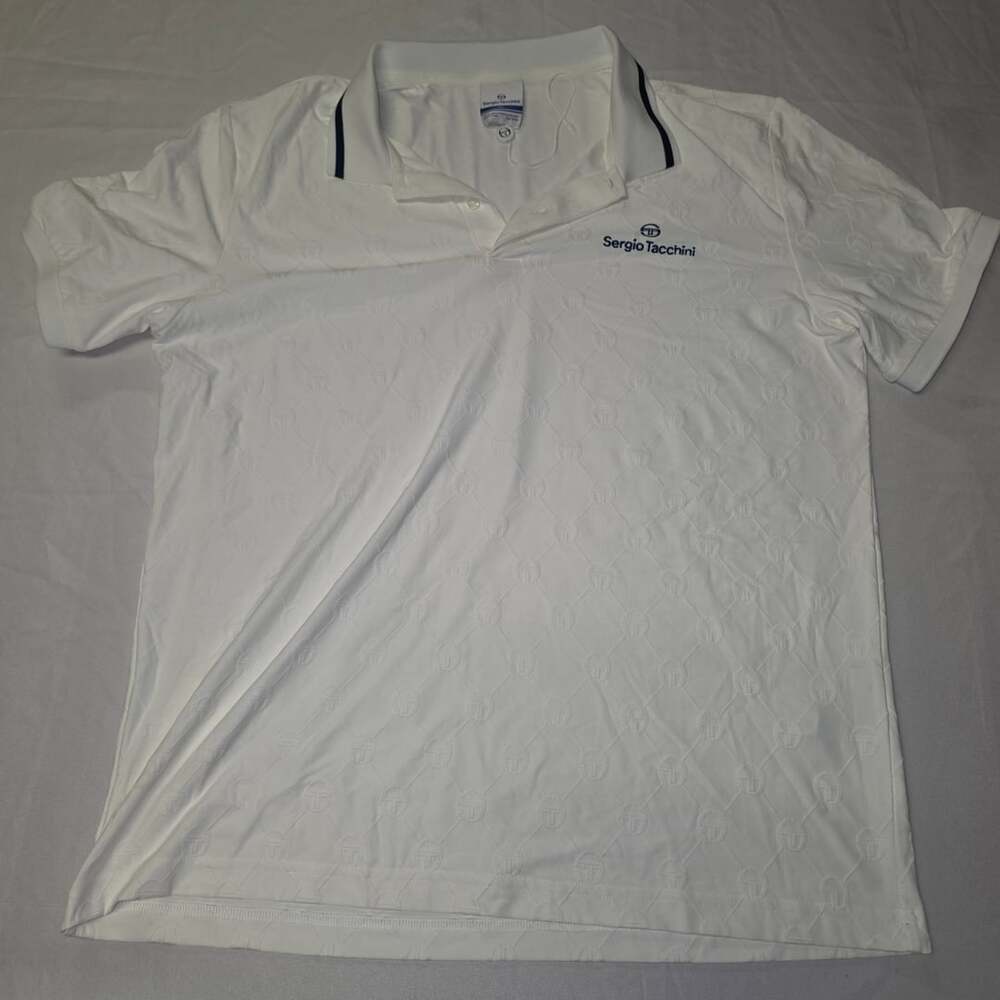 Sergio Tacchini Men's White All-Over Monogram Logo Polo Shirt Size 2XL NWOT